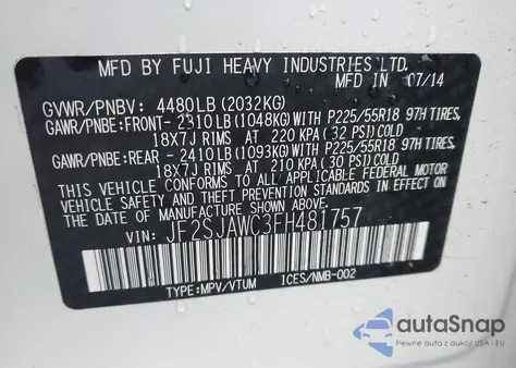 2015 Subaru Forester 2.5I Touring из США, поврежденный, VIN JF2SJAWC3FH481757